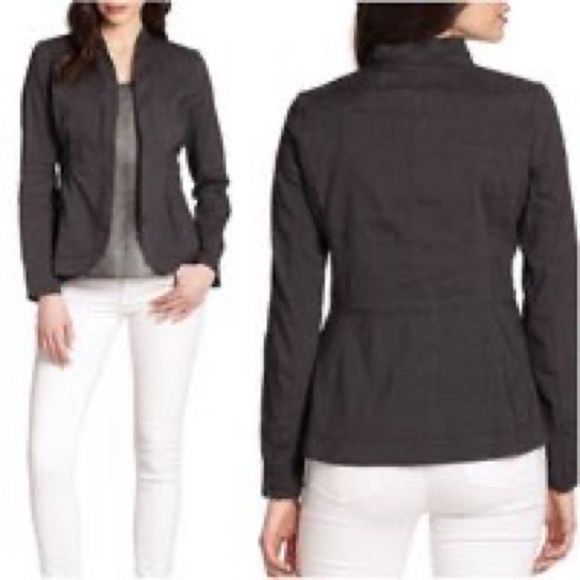 NWT Eileen Fisher High Collar Gray Linen Peplum Jacket - Picture 5 of 5